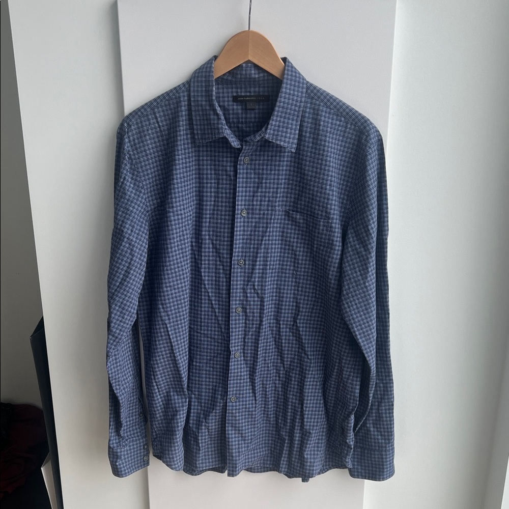 John Varvatos Navy Checkered Shirt
